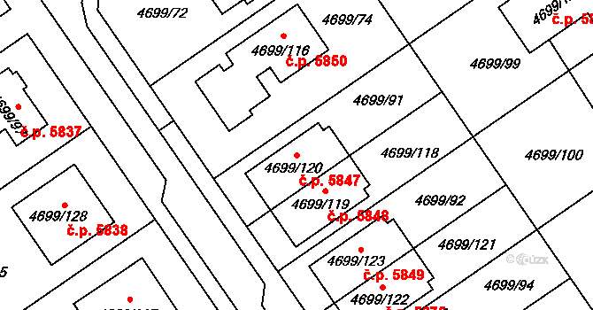 Chomutov 5847 na parcele st. 4699/120 v KÚ Chomutov I, Katastrální mapa