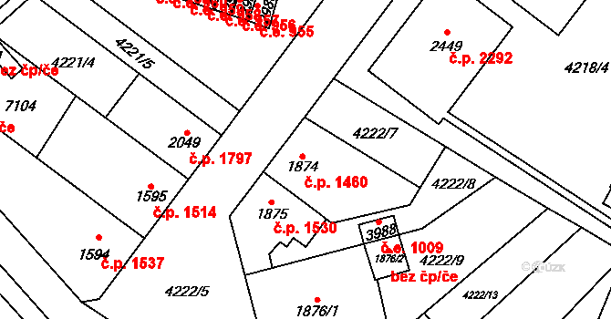 Žatec 1460 na parcele st. 1874 v KÚ Žatec, Katastrální mapa