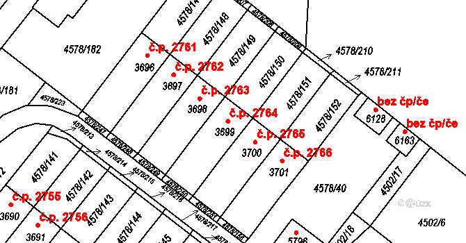 Žatec 2764 na parcele st. 3699 v KÚ Žatec, Katastrální mapa