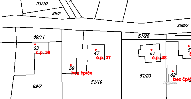 Radostovice 37, Světlá nad Sázavou na parcele st. 47 v KÚ Radostovice u Lipničky, Katastrální mapa
