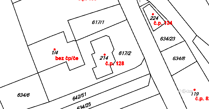 Pulice 128, Dobruška na parcele st. 214 v KÚ Pulice, Katastrální mapa
