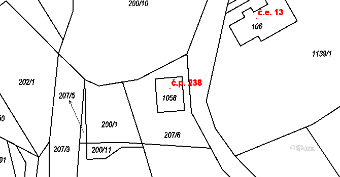 Skalice u České Lípy 238 na parcele st. 1058 v KÚ Skalice u České Lípy, Katastrální mapa