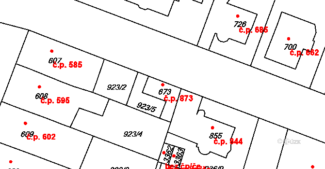 Bystřice pod Hostýnem 873 na parcele st. 673 v KÚ Bystřice pod Hostýnem, Katastrální mapa