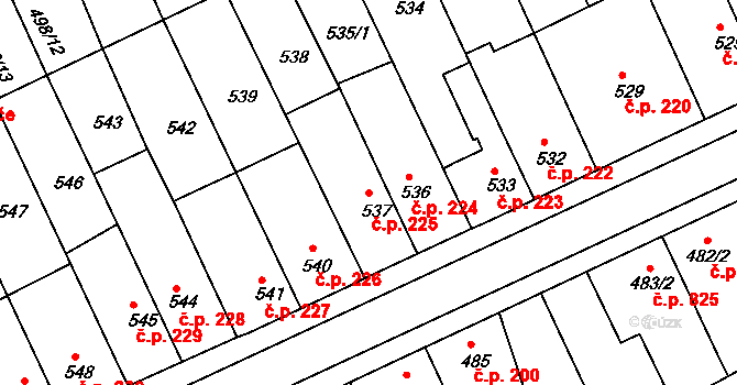 Holešov 225 na parcele st. 537 v KÚ Holešov, Katastrální mapa