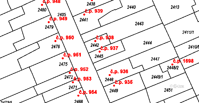 Holešov 937 na parcele st. 2445 v KÚ Holešov, Katastrální mapa