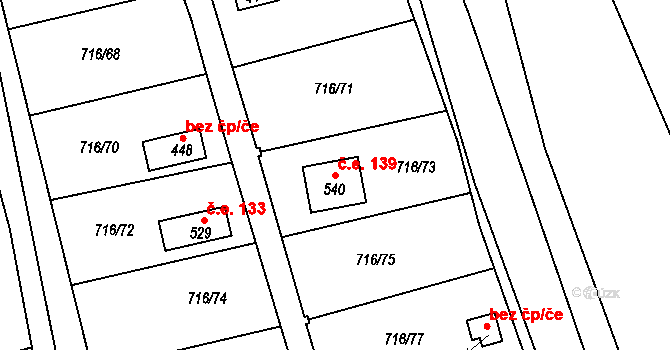 Smrkovice 139, Písek na parcele st. 540 v KÚ Smrkovice, Katastrální mapa