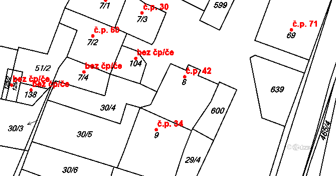 Hrochov 42, Lipová na parcele st. 8 v KÚ Hrochov, Katastrální mapa