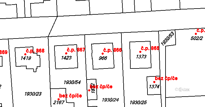 Hrušovany nad Jevišovkou 866 na parcele st. 966 v KÚ Hrušovany nad Jevišovkou, Katastrální mapa