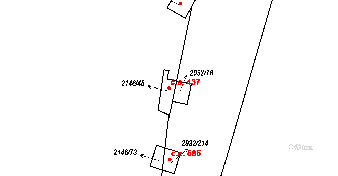 Lančov 437 na parcele st. 2932/76 v KÚ Lančov, Katastrální mapa