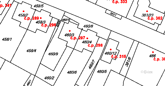 Šanov 298 na parcele st. 460/4 v KÚ Šanov nad Jevišovkou, Katastrální mapa