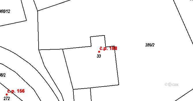 Vranov nad Dyjí 188 na parcele st. 33 v KÚ Vranov nad Dyjí, Katastrální mapa