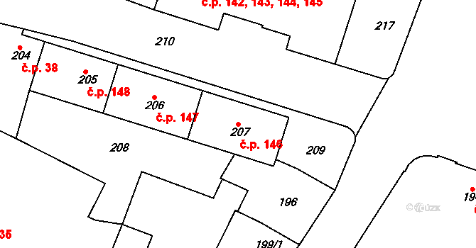 Moravský Krumlov 146 na parcele st. 207 v KÚ Moravský Krumlov, Katastrální mapa