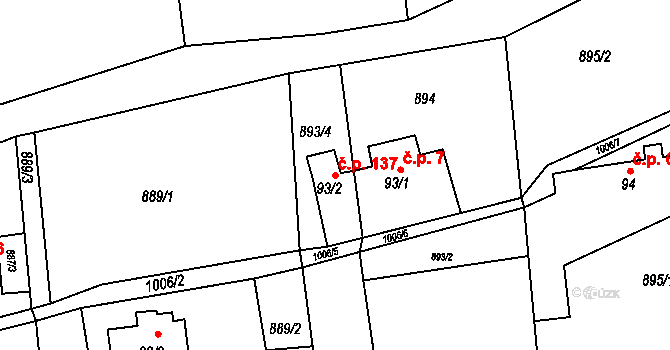 Rožany 137, Šluknov na parcele st. 93/2 v KÚ Rožany, Katastrální mapa