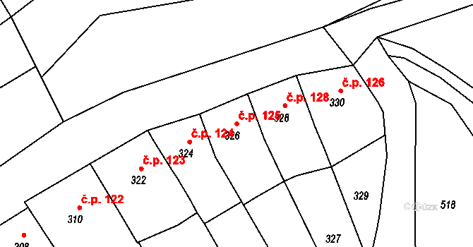 Přerov VII-Čekyně 125, Přerov na parcele st. 326 v KÚ Čekyně, Katastrální mapa
