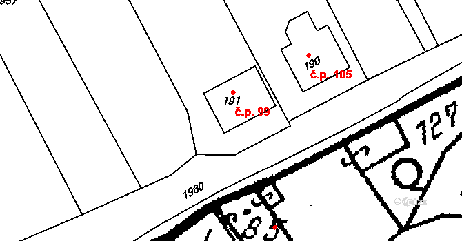 Chlístovice 99 na parcele st. 191 v KÚ Chlístovice, Katastrální mapa