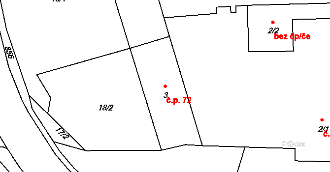 Černé Budy 72, Sázava na parcele st. 3 v KÚ Černé Budy, Katastrální mapa