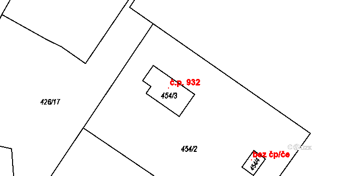 Hvězdov 932, Ralsko na parcele st. 454/3 v KÚ Ploužnice pod Ralskem, Katastrální mapa