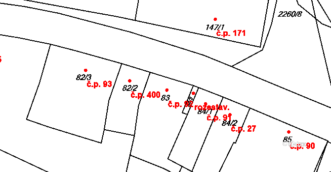 Lišov 92 na parcele st. 83 v KÚ Lišov, Katastrální mapa