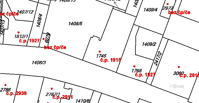 Jablonec nad Nisou 1915 na parcele st. 1745 v KÚ Jablonec nad Nisou, Katastrální mapa