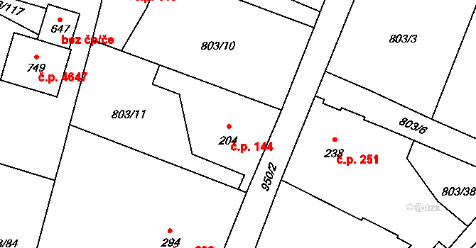 Kokonín 144, Jablonec nad Nisou na parcele st. 204 v KÚ Kokonín, Katastrální mapa