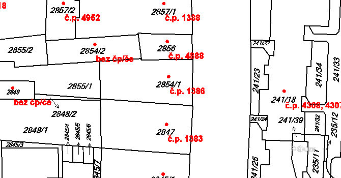 Jihlava 1386 na parcele st. 2854/1 v KÚ Jihlava, Katastrální mapa