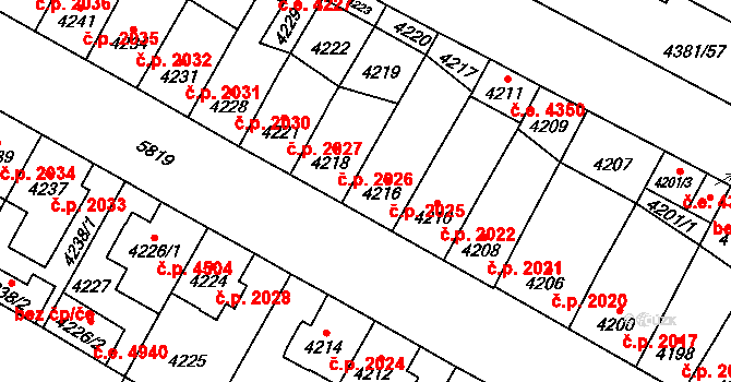 Jihlava 2025 na parcele st. 4216 v KÚ Jihlava, Katastrální mapa