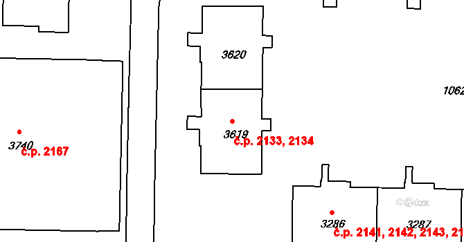 Nymburk 2133,2134 na parcele st. 3619 v KÚ Nymburk, Katastrální mapa