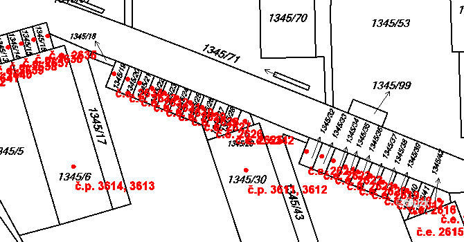 Jihlava 2625 na parcele st. 1345/28 v KÚ Jihlava, Katastrální mapa