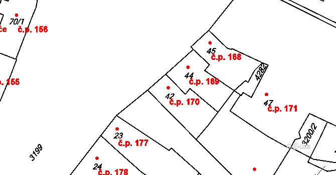 Čelákovice 170 na parcele st. 42 v KÚ Čelákovice, Katastrální mapa