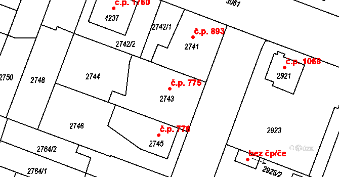 Čelákovice 775 na parcele st. 2743 v KÚ Čelákovice, Katastrální mapa