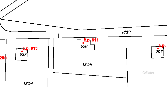 Oleško 911, Březová-Oleško na parcele st. 530 v KÚ Oleško u Zvole, Katastrální mapa
