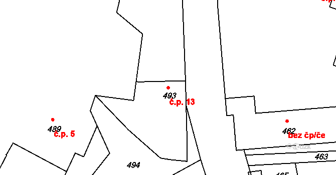 Kňovičky 13, Kňovice na parcele st. 493 v KÚ Kňovice, Katastrální mapa