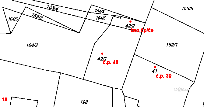 Borek 46 na parcele st. 42/1 v KÚ Borek, Katastrální mapa