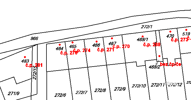 Humny 271, Pchery na parcele st. 466 v KÚ Pchery, Katastrální mapa