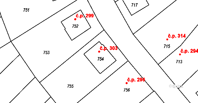 Stonařov 303 na parcele st. 754 v KÚ Stonařov, Katastrální mapa