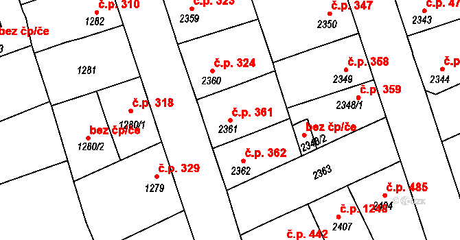 Kročehlavy 361, Kladno na parcele st. 2361 v KÚ Kročehlavy, Katastrální mapa