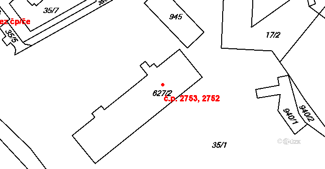 Šumperk 2752,2753 na parcele st. 627/2 v KÚ Dolní Temenice, Katastrální mapa