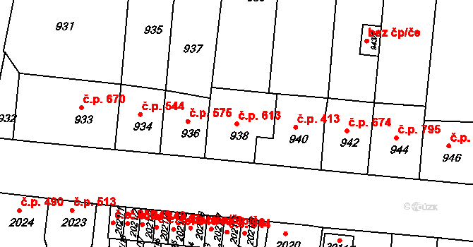 Děčín II-Nové Město 613, Děčín na parcele st. 938 v KÚ Děčín, Katastrální mapa