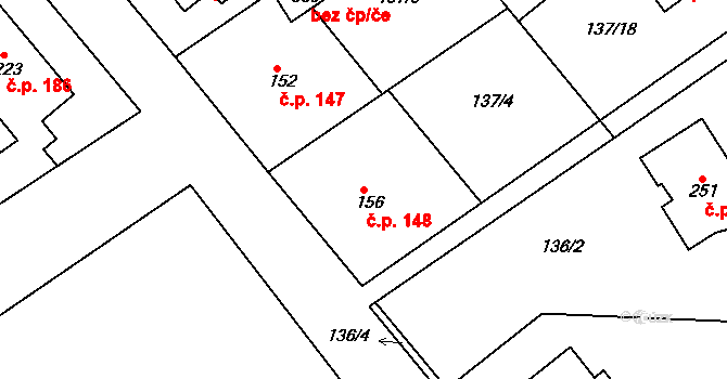 Mratín 148 na parcele st. 156 v KÚ Mratín, Katastrální mapa