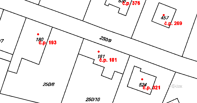 Strančice 181 na parcele st. 181 v KÚ Strančice, Katastrální mapa