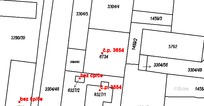 Břeclav 3654 na parcele st. 6734 v KÚ Břeclav, Katastrální mapa