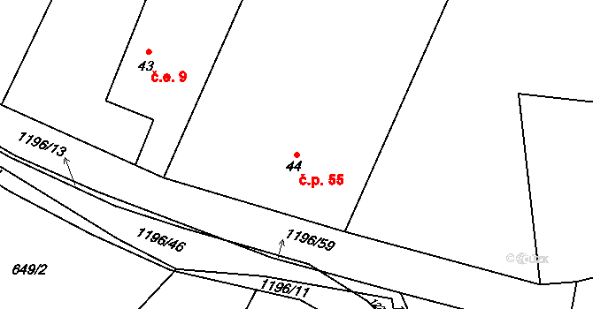 Křenov 55, Bernartice na parcele st. 44 v KÚ Křenov u Žacléře, Katastrální mapa