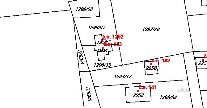 Ostravice 1252 na parcele st. 2252/2 v KÚ Ostravice 1, Katastrální mapa