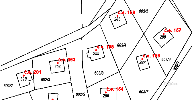 Stradonice 155, Nižbor na parcele st. 255 v KÚ Stradonice u Nižboru, Katastrální mapa