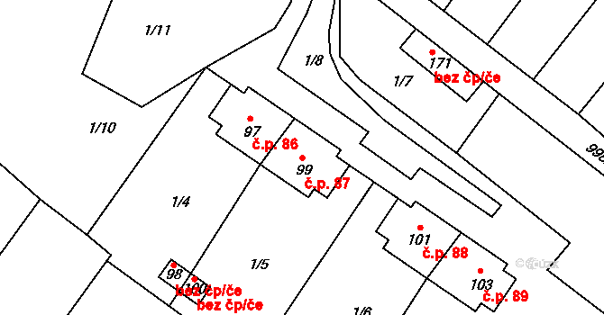 Cebiv 87 na parcele st. 99 v KÚ Cebiv, Katastrální mapa