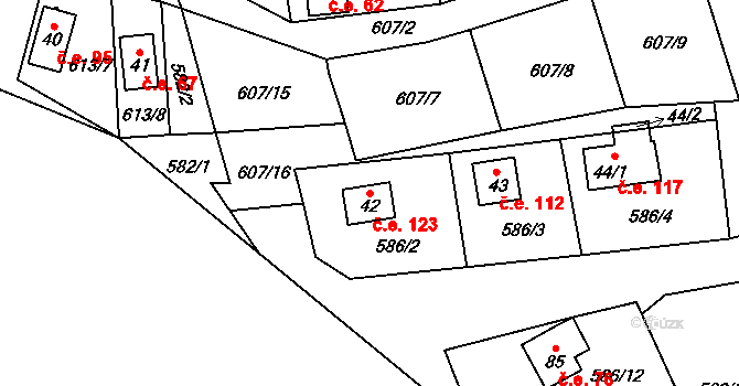 Blahousty 123, Erpužice na parcele st. 42 v KÚ Blahousty, Katastrální mapa