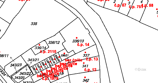 Tachov 14 na parcele st. 336/13 v KÚ Tachov, Katastrální mapa