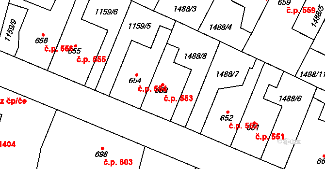 Třebechovice pod Orebem 553 na parcele st. 653 v KÚ Třebechovice pod Orebem, Katastrální mapa