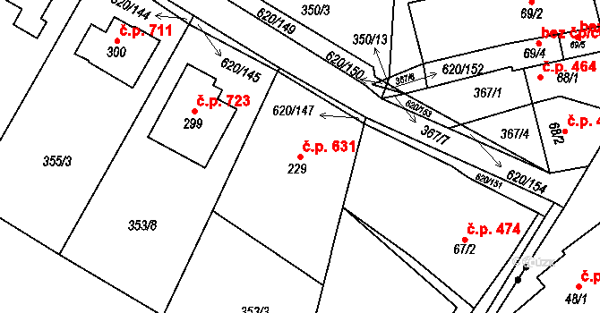 Chvalčov 631 na parcele st. 229 v KÚ Chvalčova Lhota, Katastrální mapa