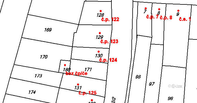 Lípy 124, Slatinice na parcele st. 130 v KÚ Lípy, Katastrální mapa